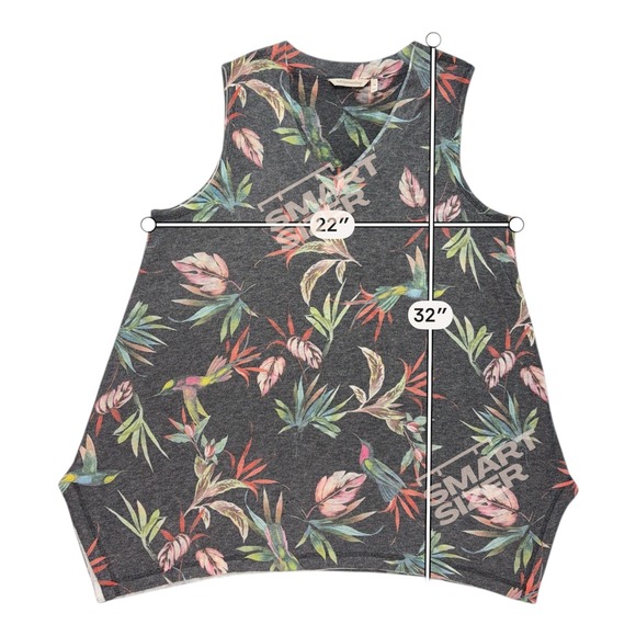 Soft Surroundings Hummingbird Tank 1X Gray Floral Sharkbite Lagenlook Artsy Boho - Picture 2 of 5